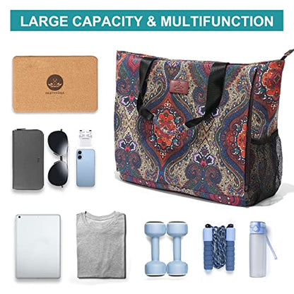 Heathyoga Multi-Functional Yoga Mat Carrier Gym Tote Bag - Large Mat Pocket, Women's Workout Bag - color: Zipper-Totem