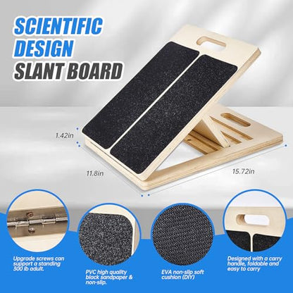 Portable Wooden Slant Board for Calf Stretching,Adjustable Calf Stretcher Slant Board,Physical Therapy Stretching Equipment,Incline Board for Knees Ankle Heel Feet Leg