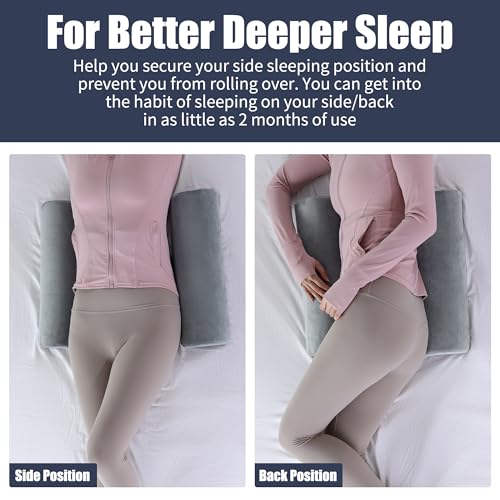 HOMBYS Memory Foam Sleep Position Training Pillow, Half Moon Bolster Body Supportive Trainer Pillow for Back Sleeper Side Sleeper, Adjustable Semi Roll Body Pillow - Grey