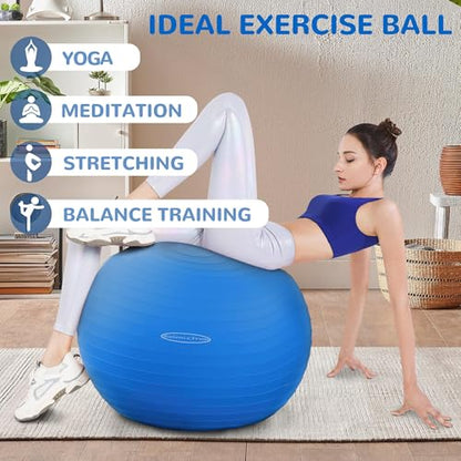 Fitvids Anti-Burst and Slip Resistant Exercise Ball Yoga Ball Fitness Ball Birthing Ball with Quick Pump - color: Blue, size: M(19-22in/48-55cm)
