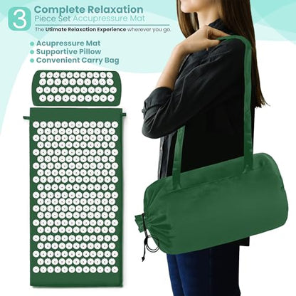 Sivan Acupressure Mat & Pillow Set for Back & Neck (Large, Green/White) - color: Green/White, size: Large