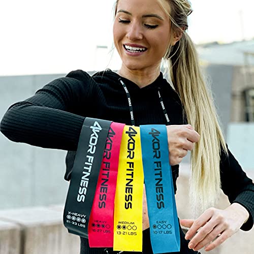 4KOR Fitness Resistance Loop Band Set, Perfect for Crossfit, Yoga, Physical Therapy, and Booty Building - color: 4 Piece Miniband Set (2" x 10")