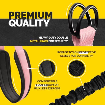 Pull Up Assistance Bands Set with 4 Levels, Adjustable Strap and Foot Rest | 50–200 lb stackable pull-up assistance, nylon-sleeved bands, adjustable support, reduced snap-back risk - color: Pink