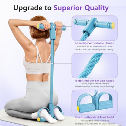 Pedal Resistance Band with Handle, 6-Tube Natural Rubber Exercise Bands - color: Blue