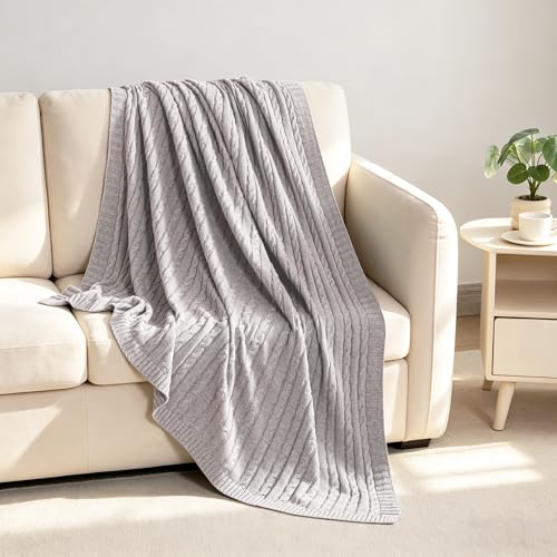 NTBAY Cotton Cable Knit Throw Blanket, 51 x 67, Silver Grey - color: Silver Grey, size: Throw(51"x67")