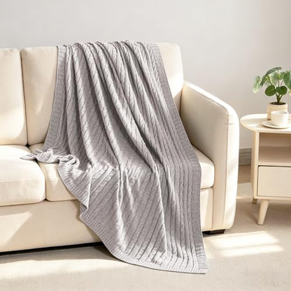 NTBAY Cotton Cable Knit Throw Blanket, 51 x 67, Silver Grey - color: Silver Grey, size: Throw(51"x67")
