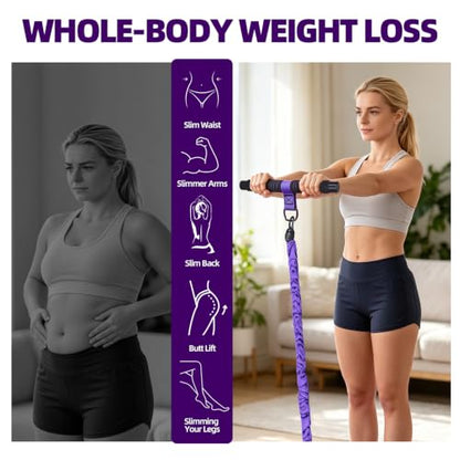 Resistance Bands with Bar Handle and Foot Straps, Home Gym Workout Exercise Band - color: Purple