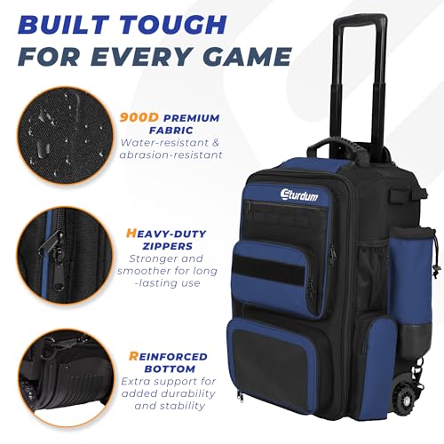 Rolling Baseball Bag with Wheels, 70L Baseball Backpack - color: Blue