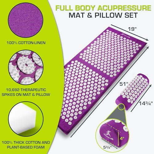 ProsourceFit Acupressure Mat and Pillow Set for Back/Neck Pain Relief and Muscle Relaxation, XL - Purpule/White - color: Purpule/White, size: XL