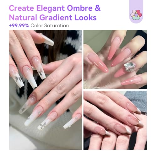 SAVILAND Dilution-Free Airbrush Gel Nail Polish: 6PCS 20ml White Pink Nude Airbrush Paint for Nails 0-Acetone Non-Toxic Airbrush for Nails Gel 28 Days Lasting for Ombre French Nail Art Party - color: Pink Nude