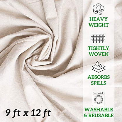 All Purpose Canvas Drop Cloths - Drop Cloth for Painting, Floor Cover, Heavy Duty Protection for Furniture & Surfaces, Reusable Painters Canvas Tarp for Renovation & Home (2 PACK 9x12) - size: 2 Pack - 9x12