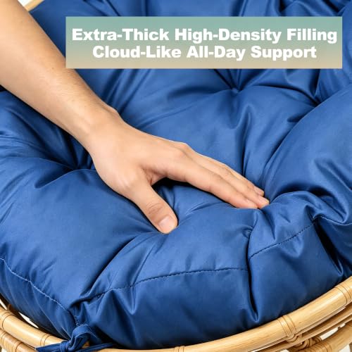 47" Round Tufted Floor Cushion, Thick Meditation Papasan with Ties - color: Classic Blue