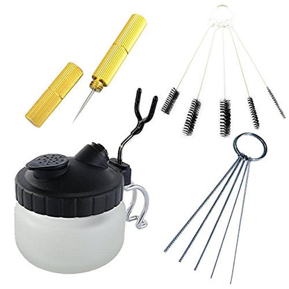 Airbrush Cleaning Kit, 12Pcs Set with Glass Pot, Brushes & Needle | Complete Airbrush Cleaning Set with Glass Cleaning Pot, Brushes, Needles and Accessories for Airbrush Maintenanc