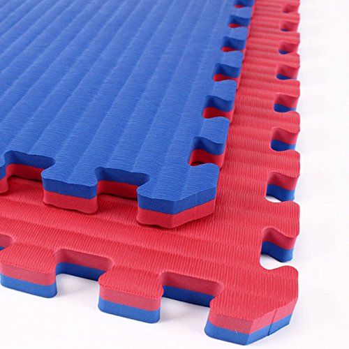 IncStores 7/8 Inch Thick Tatami Foam Flooring Tiles | Textured Interlocking Foam Tiles for Martial-Arts Floor Protection in Your Home Gym, Playroom, and More - color: Red/Blue, size: 6 - 2'x2' Tiles (24 Sq Ft)
