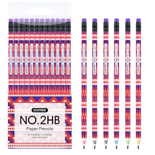ECOTREE Pre-Sharpened #2 Paper Pencils, Back to School Supplies, 12 Count | Graphite Number 2 Pencils for Kids Students, Latex-Free Eraser, Smooth Writing, Drawing, Sketching, Classroom Gifts - color: Black Bohemian Red, style: 12 COUNT