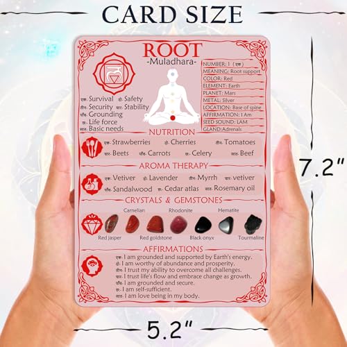 7 Chakra Cards ＆1Hidden Chakra Cheat Sheet Cards with Crystals Quick Reference Guides, Food Therapy,Meditations,Affirmations,Aromatherapy,Yoga Poses,Mudras - 5.2" x 7.2" 2-Sided Waterproof Cards