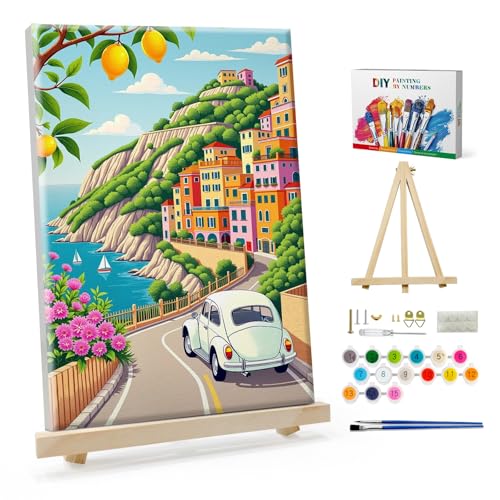 SparkGlow Landscape Paint by Numbers Kit for Adults with Frame, 8×12 Inch | Paint by Number with Easel, HD Canvas, Rich Colors, Number Painting for Gift, Home Decoration, Relax and Fun - color: Landscape020