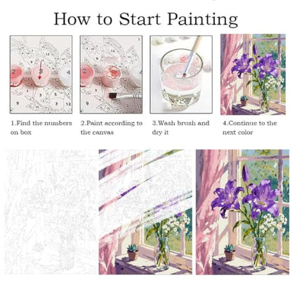 ZRIZQ Paint by Numbers Kit for Adults Beginner,Purple Flowers,16x20 | Full set with wooden brushes,rolled canvas,rich paints.Calming activity.Beginner friendly.Just open and paint. - color: 16"X20"Rolled Canvas-Purple Flowers