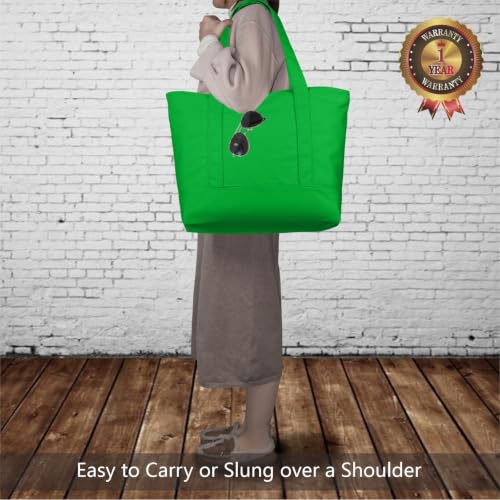 TOPDesign 1-Pack Canvas Tote Bag with an External Pocket, Reusable Grocery Shopping Bag, Top Zipper Closure, Daily Essentials (Lime Green) - color: Lime Green