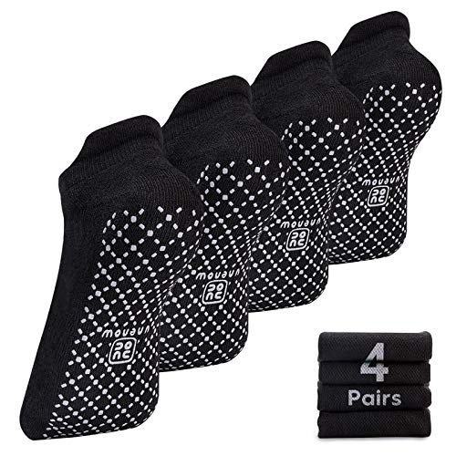unenow Unisex Non Slip Grip Socks for Yoga Pilates Barre Home & Hospital - color: 4 Pairs-4 Pairs of Black, size: Large