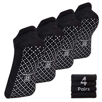 unenow Unisex Non Slip Grip Socks for Yoga Pilates Barre Home & Hospital - color: 4 Pairs-4 Pairs of Black, size: Small
