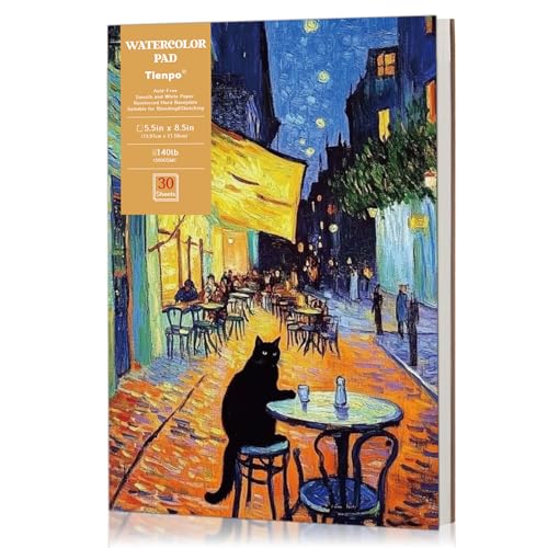 Tlenpo Watercolor Paper Pad, 8.5 x5.5 in 140lb/300gsm, 30 Sheets, Cold Press Acid-Free, Artist Grade Water Color Art Drawing Painting Paper, Drawing Art Supplies for Adults, Teens, Kids - size: C-8.5×5.5in