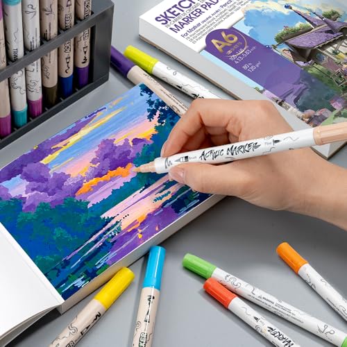 TRANSON A6 Mini Sketchbook Marker Pad, 80lb/120gsm Heavyweight Art Paper, No Bleed Through, 100 Sheets/200 Pages 4.13"x5.83" for Drawing & Sketching - size: A6 120gsm