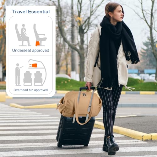 TOPDesign Travel Duffel Bag for Women, Puffer Gym Bag Sports Tote with Wet Pocket, Carry On Weekender with Luggage Sleeve (Khaki) - color: Khaki
