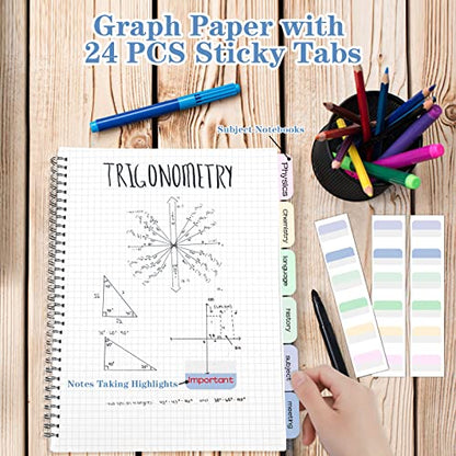 Graph Paper Notebook, Spiral Notebook, Large B5 Graph Notebook Journal, 8" x 10" Graphing Grid Notebooks for Lab, Engineering, Math, School, Work, 24pcs Index Tabs, Assorted Pastel, 5 Squares/Inch - size: 8" x 10", style: Graph