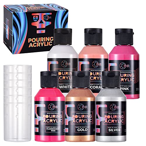 OPHIR Pink Crystal Acrylic Pour Paint Set, 6 Colors Premixed for Fluid Art | High Flow Acrylic Colors with Premixed Formula Create Flowing Effects for Canvas, Wood, Rocks and Craft Projects - color: Pink Crystal Colors Set (6 Bottles)