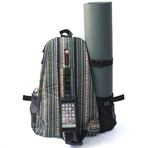 AURORAE Yoga Mat/Gym/Pickleball Cross-body Sling Back Pack. Mat sold separately - color: Green Stripe