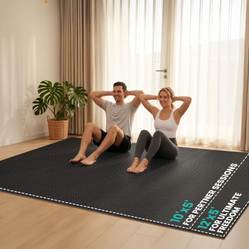 Stepwaver Large Exercise Mat, 6'x4'/7'x5'/8'x5'/9'x5'/10'x5'/12'x5'x8mm | Non-Slip, Ultra Durable, High-Density, Extra Thick Workout Mat for Home Gym Flooring, Cardio, Yoga & Fitness, Shoes-Friendly - size: 10x5FT