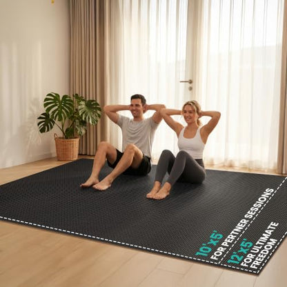 Stepwaver Large Exercise Mat, 6'x4'/7'x5'/8'x5'/9'x5'/10'x5'/12'x5'x8mm | Non-Slip, Ultra Durable, High-Density, Extra Thick Workout Mat for Home Gym Flooring, Cardio, Yoga & Fitness, Shoes-Friendly - size: 10x5FT