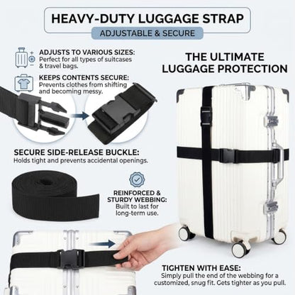 Black Luggage Strap to Fix Suitcase, Adjustable Lockable Strap for Travel - size: 80Inch