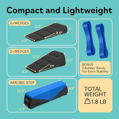 Squat Wedge Block Set of 3/5 - 960 LBS Capacity - Slant Board for Calf Stretching with 5 Stackable Angles - Calf Stretcher Slant Board - Workout Equipment - EPP Material for Exercise Equipment & Physical Therapy - color: Blue&Blue
