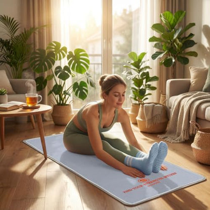 Upgraded Yoga Mat Towel with Bonus Grip Socks, Elegant Embroidered - color: Lavender Gray