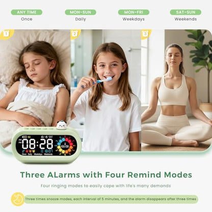 Mooking 3 in 1 Digital Alarm Clock for Bedroom with Visual Timer for Kids - color: Green