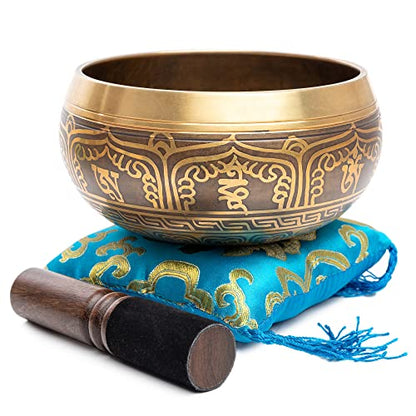 Tibetan Singing Bowl Set - Easy To Play Authentic Handcrafted For Meditation Sound Chakra Yoga Healing 4 Inches By Himalayan Bazaar (Gold & Turquoise) - color: Gold - Turquoise