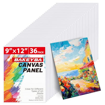Canvas Boards 36 Pack, 9x12 Inch White Blank Painting Canvas Panels | 100% Cotton Art Supplies for Acrylics Oil Watercolor Tempera Paints - size: 9"x12" - 36pcs