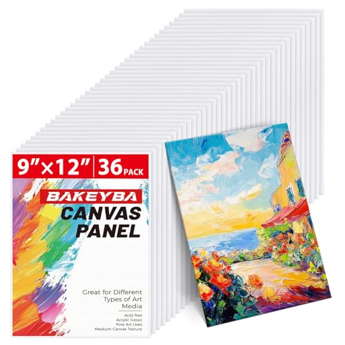 Canvas Boards 36 Pack, 9x12 Inch White Blank Painting Canvas Panels | 100% Cotton Art Supplies for Acrylics Oil Watercolor Tempera Paints - size: 9"x12" - 36pcs