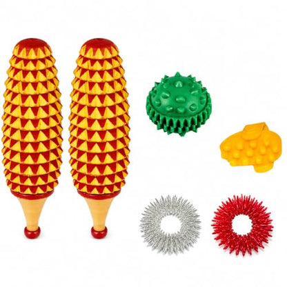 Handmade Wooden Ancient Acupressure Spiked Hand Massage 7 Pcs Kit