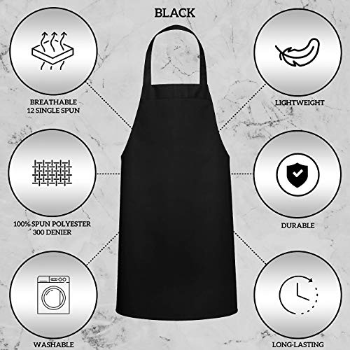12 Pack Bib Apron - Unisex Black Aprons, Machine Washable Aprons for Men and Women, Kitchen Cooking BBQ Bulk (Pack of 12, No Pockets, Black) - color: Black, size: 12 Pack