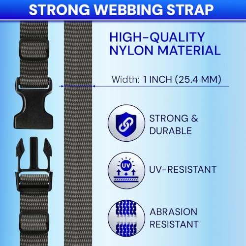 TECEUM 1" Nylon Strap Kit with Buckles, Charcoal 6 yards Repair Set | Heavy duty hardware kit: 6yd webbing, 6 quick release buckles, 12 tri-glide slide clips, 6 metal D-rings for crafting. - color: Charcoal, size: 1" - 6 yards, style: 6 Buckle - 12 Slides