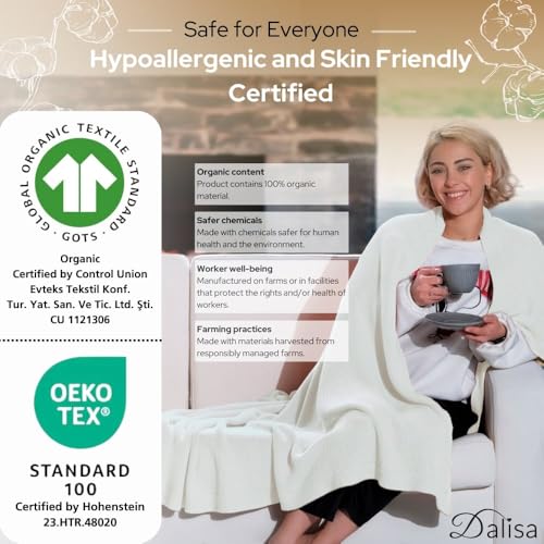 Dalisa Alina GOTS Organic Cotton Throw Blanket, White, 50x60 in - color: White, size: 50x60
