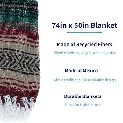 La Montana Bulk Falsa Mexican Blanket, 4 Pack, Mocha/Burgundy/Forest Green - color: Mocha/Burgundy/Forest Green