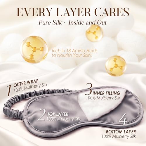 LULUSILK Mulberry Silk Sleep Eye Mask Blindfold with Elastic Strap Headband, Soft Eye Cover Eyeshade for Night Sleeping, Travel, Nap (Charcoal Gray) - color: Charcoal Gray