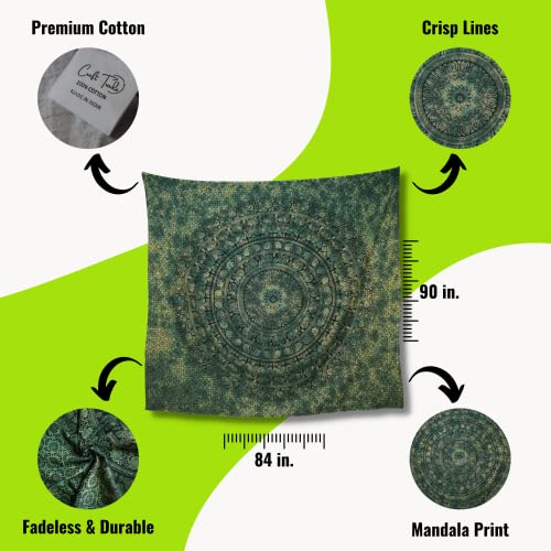 Craft Trade Indian Cotton Mandala Wall Hanging Tapestry for Aesthetic Boho Hippie Living Room, Meditation & Bedroom Décor - Green - 84x90 Inches - color: Green, size: 84"L x 90"W