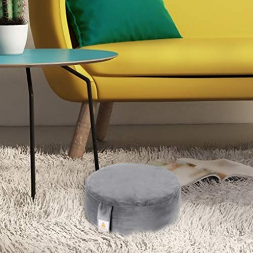 Embroidered Meditation Pillow D=16" H=5.5" Round Velvet Meditation Cushion Yoga Bolster Floor Pouf Zafu Natural Buckwheat hulls Sitting on Floor Removable Organic Cotton Cover Large Kneeling Pillow - color: Dark Grey