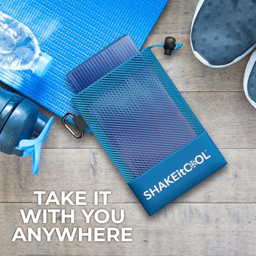 SHAKEitCOOL Extended Size Cooling Towel – Be Cool in Style - Heat Relief, Soft, Lightweight, Sun Protection, Easy Clean - Perfect for Biking, Hiking, Running, Yoga, Golf - Blue Purple Wave M - color: Blue Purple Wave