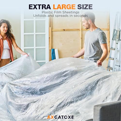 Axgatoxe 12 x 9 Ft Plastic Drop Cloths for Painting (3-Pack) | Plastic Painter's Sheeting & Tarps for Painting Supplies, Waterproof & Dust-proof Furniture/Couch/Floor Protection Cover - size: 3-Pack